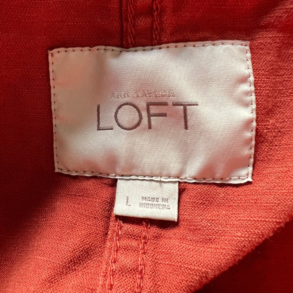 LOFT Ann Taylor Burnt Orange Linen Cotton Utility Parka Hooded Jacket Womens L - Picture 8 of 9